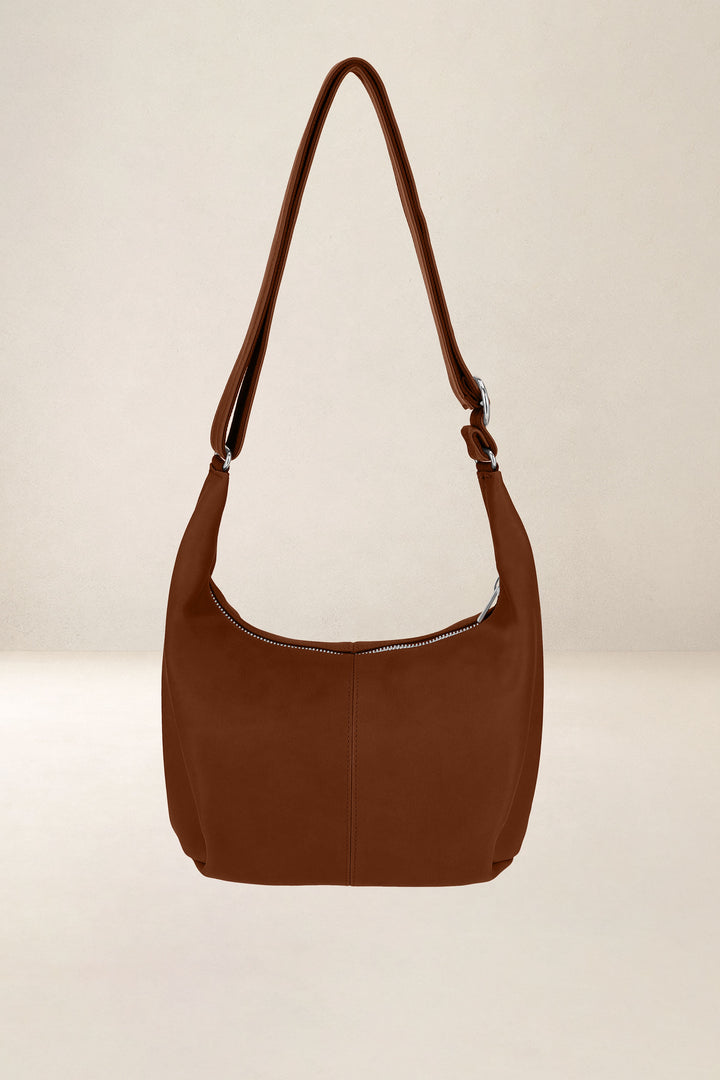 Sac à main en cuir pleine fleur LÉTO coloris fauve, vue de face – Ateliers Fourès