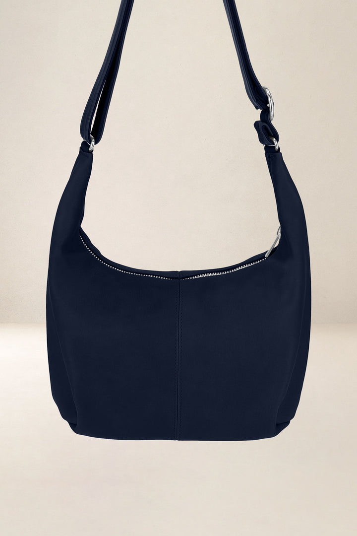 Sac à main en cuir pleine fleur LÉTO coloris minuit, vue d’ensemble – Ateliers Fourès