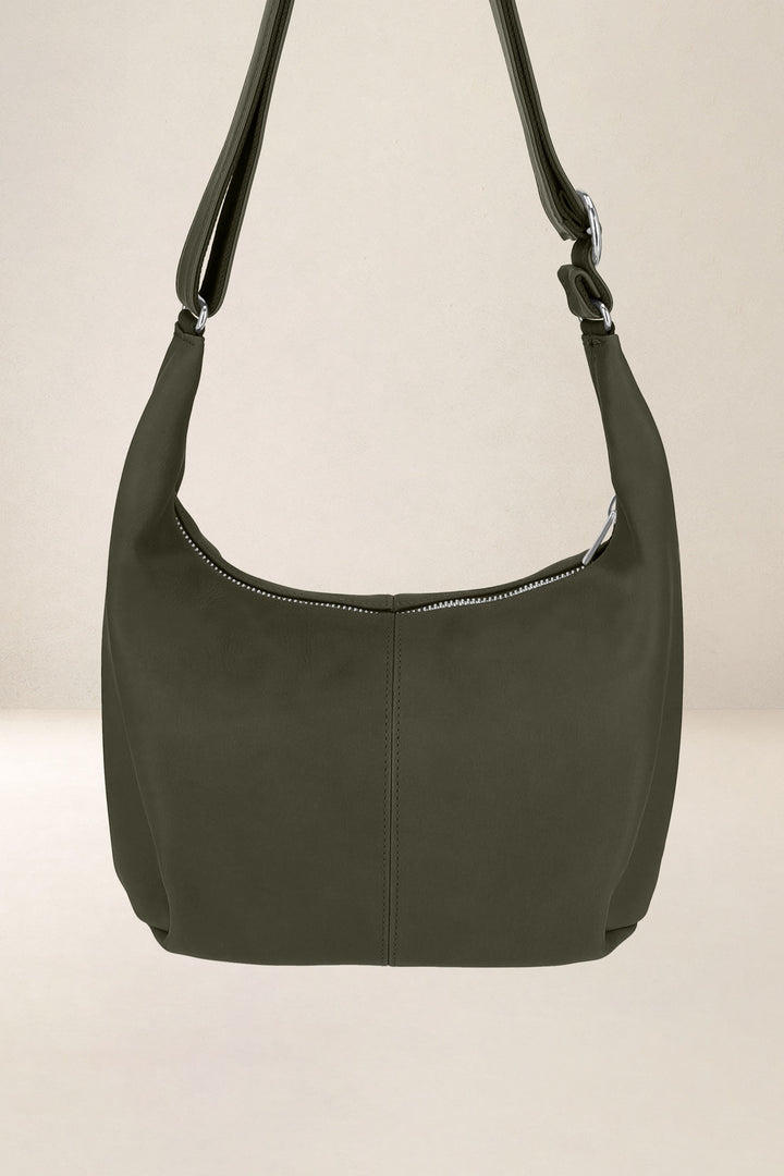 Sac à main en cuir pleine fleur LÉTO coloris kaki, vue d’ensemble – Ateliers Fourès
