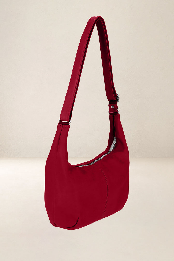 Sac à main en cuir pleine fleur LÉTO coloris amour, vue de profil n°1 – Ateliers Fourès