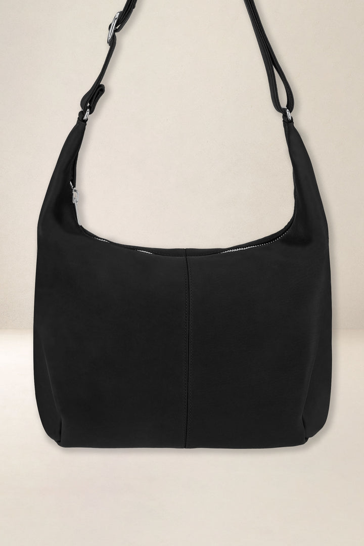Sac à main en cuir pleine fleur LÉTO coloris noir, vue d’ensemble – Ateliers Fourès