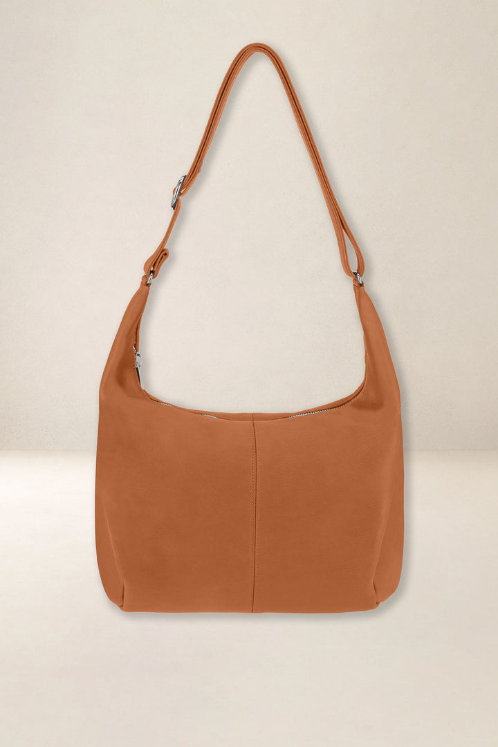 Sac à main en cuir pleine fleur LÉTO coloris lionne, vue de face – Ateliers Fourès