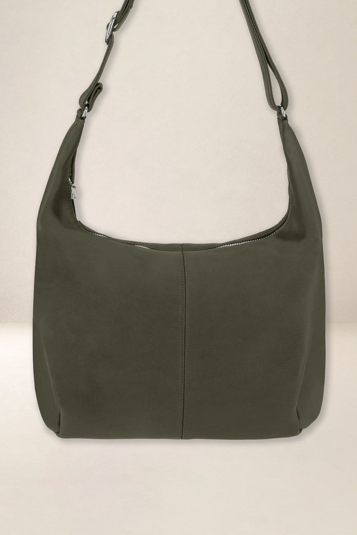 Sac à main en cuir pleine fleur LÉTO coloris kaki, vue d’ensemble – Ateliers Fourès