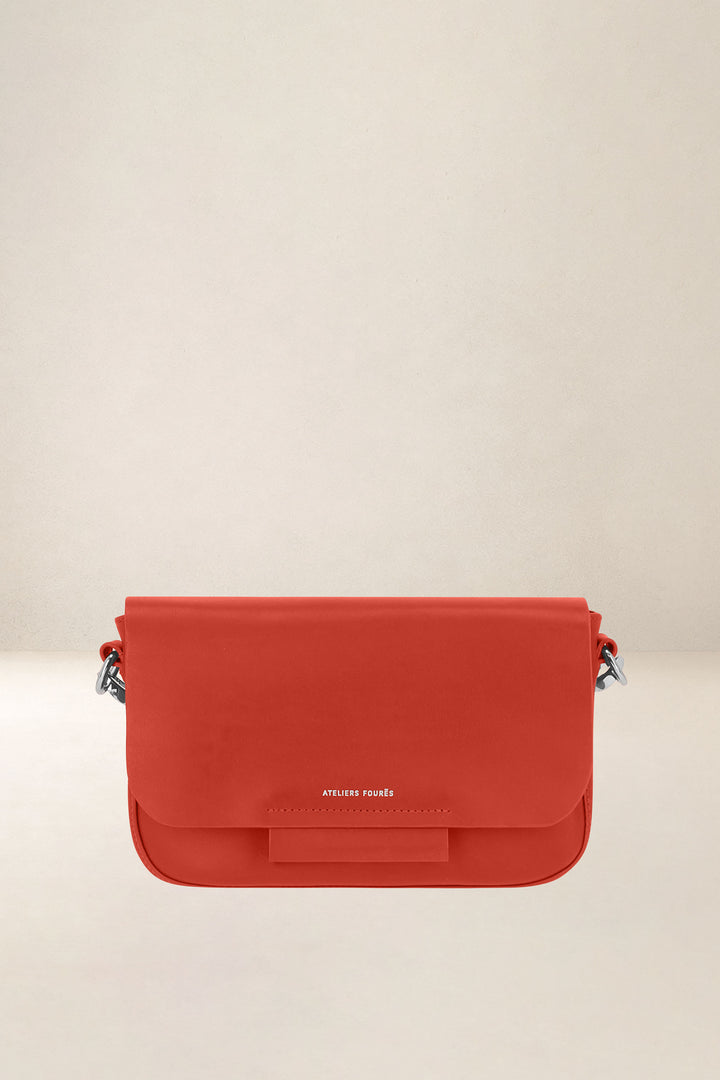 Sac à main en cuir pleine fleur CALISTA coloris orange, vue d’ensemble – Ateliers Fourès