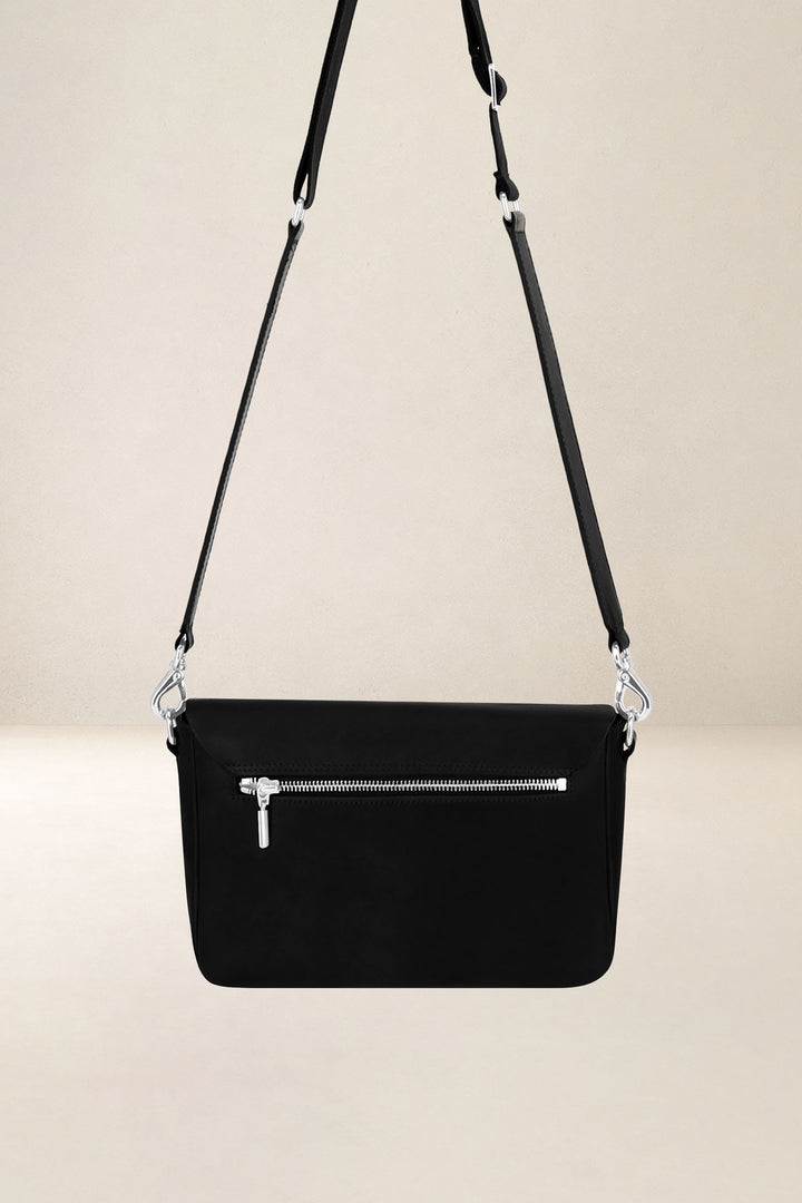Sac à main en cuir pleine fleur CALISTA coloris noir, vue de dos – Ateliers Fourès