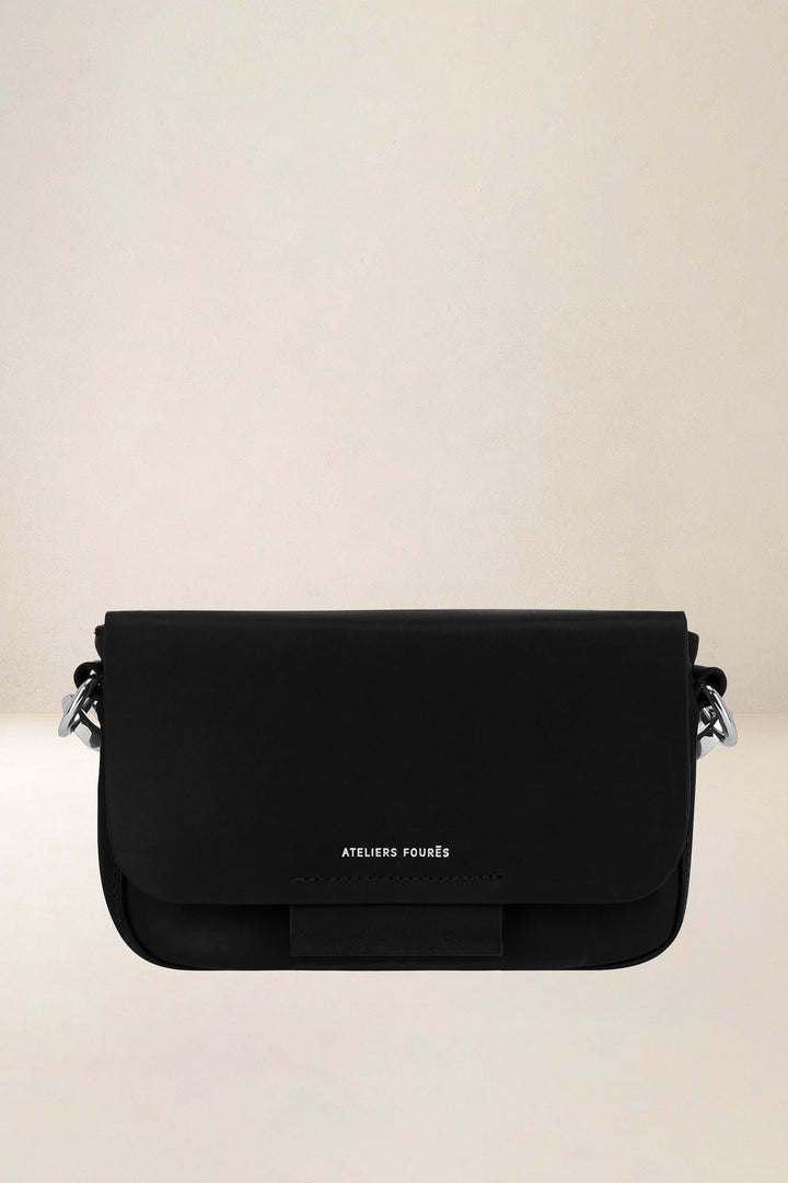 Sac à main en cuir pleine fleur CALISTA coloris noir, vue de face n°1 – Ateliers Fourès