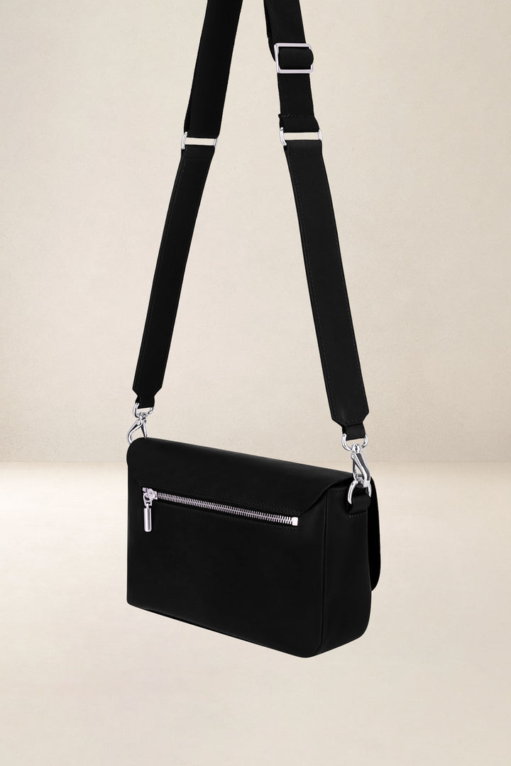 Sac à main en cuir pleine fleur CALISTA coloris noir, vue de profil n°2 – Ateliers Fourès