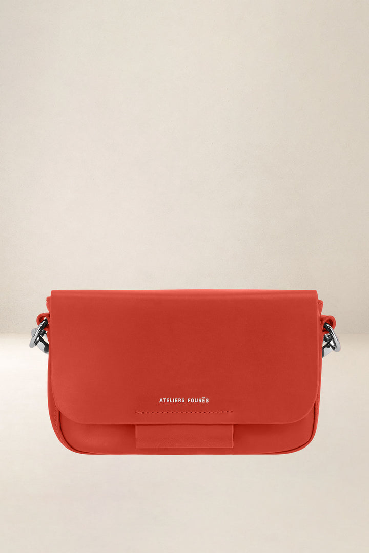 Sac à main en cuir pleine fleur CALISTA coloris orange, vue d’ensemble – Ateliers Fourès