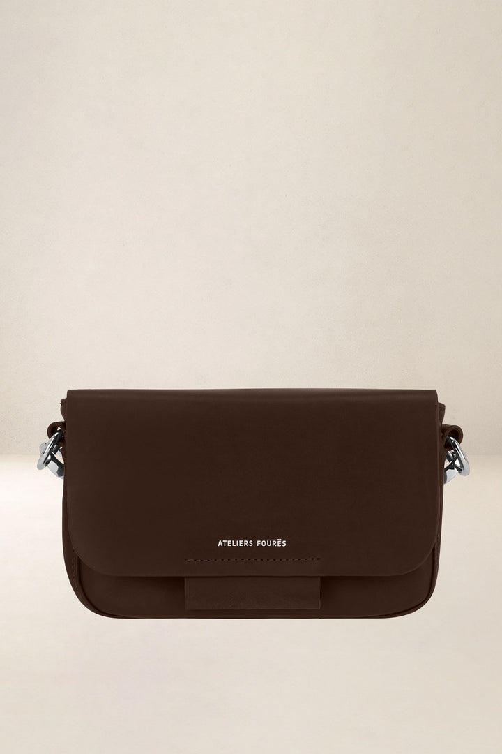 Sac à main en cuir pleine fleur CALISTA coloris cafe, vue de face n°1 – Ateliers Fourès