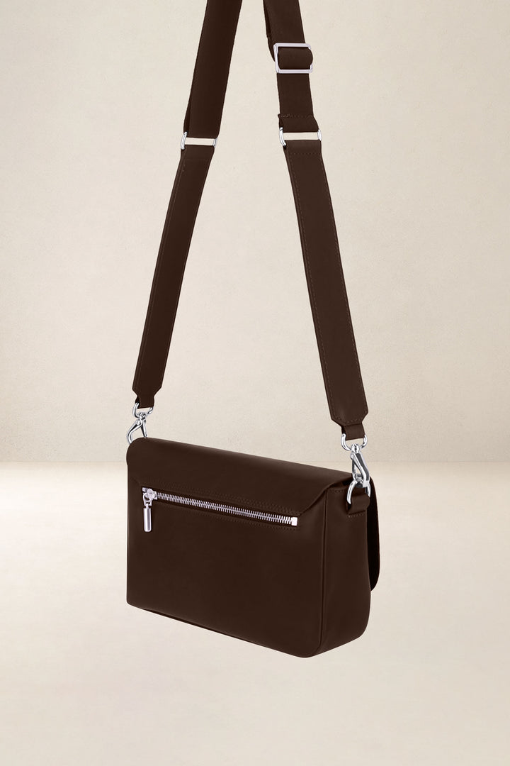 Sac à main en cuir pleine fleur CALISTA coloris cafe, vue de profil n°2 – Ateliers Fourès