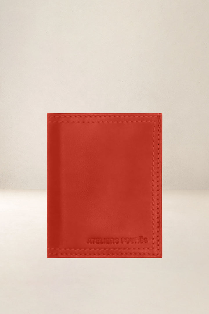 Porte-cartes en cuir pleine fleur PLATON coloris orange, vue d’ensemble – Ateliers Fourès