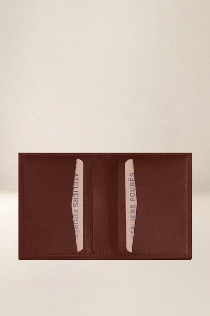 Porte-cartes en cuir pleine fleur PLATON coloris fauve, vue intérieure – Ateliers Fourès
