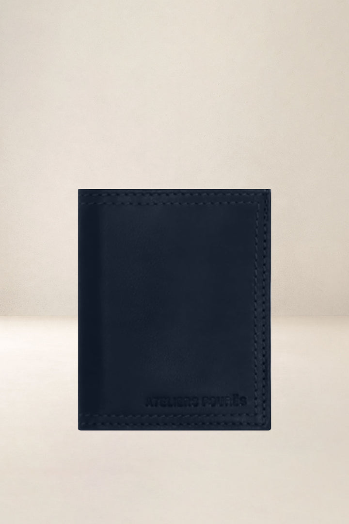 Porte-cartes en cuir pleine fleur PLATON coloris cosmos, vue d’ensemble – Ateliers Fourès