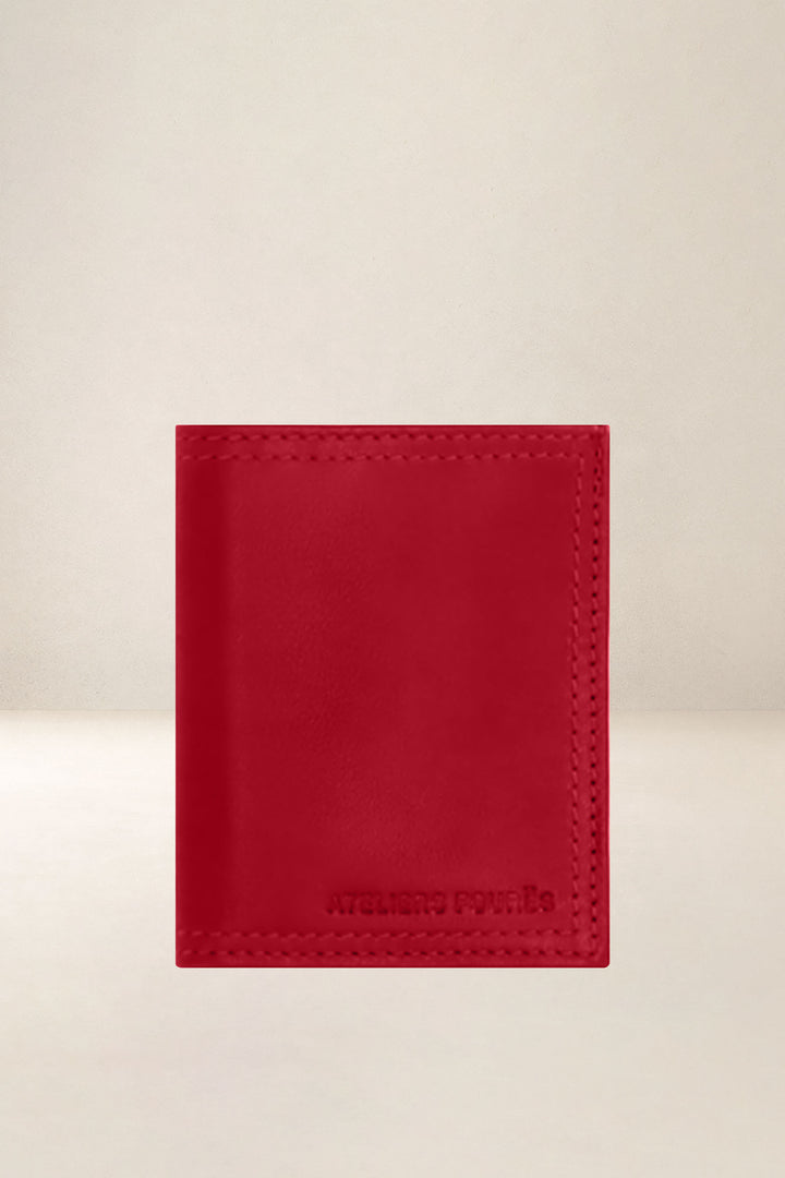 Porte-cartes en cuir pleine fleur PLATON coloris carmen, vue d’ensemble – Ateliers Fourès