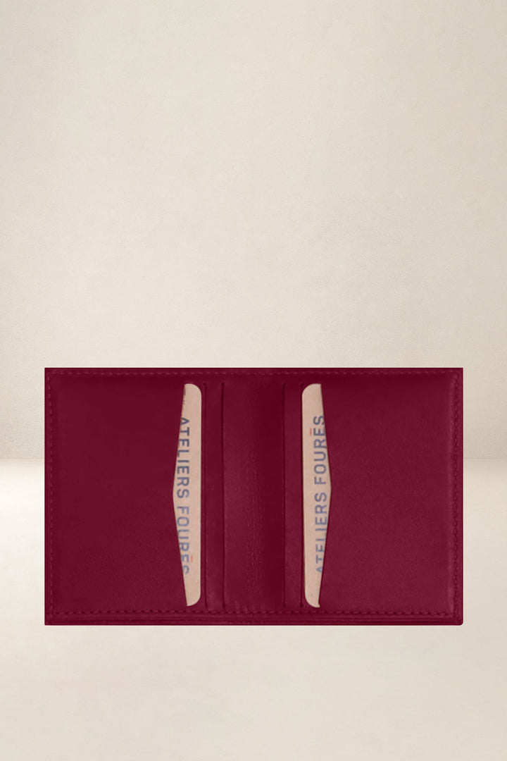 Porte-cartes en cuir pleine fleur PLATON coloris pourpre, vue intérieure – Ateliers Fourès