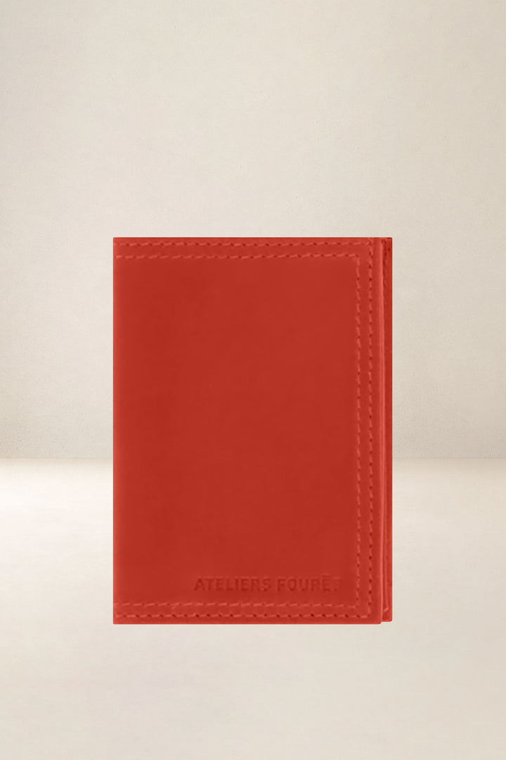 Portefeuille compact en cuir pleine fleur PLATON coloris orange, vue d’ensemble – Ateliers Fourès