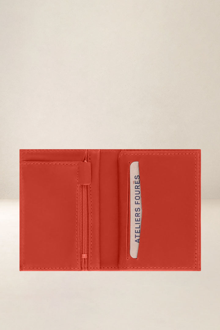 Portefeuille compact en cuir pleine fleur PLATON coloris orange, vue intérieure n°2 – Ateliers Fourès
