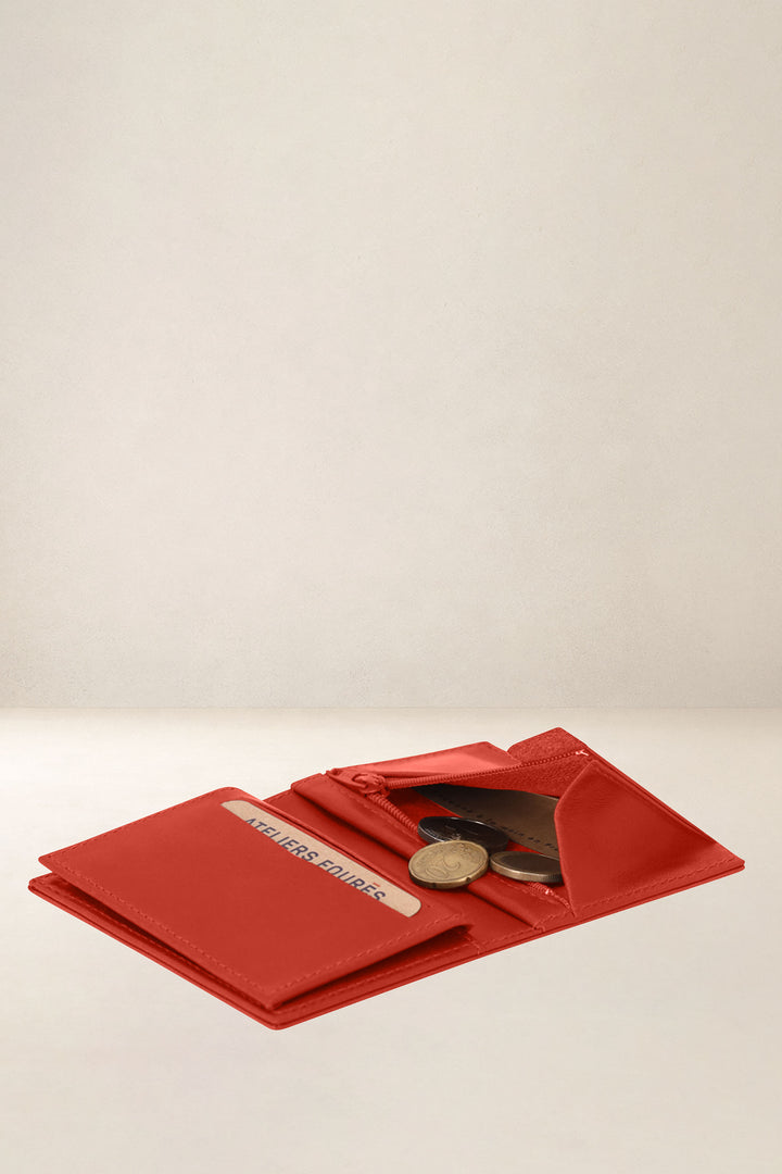 Portefeuille compact en cuir pleine fleur PLATON coloris orange, vue intérieure n°4 – Ateliers Fourès