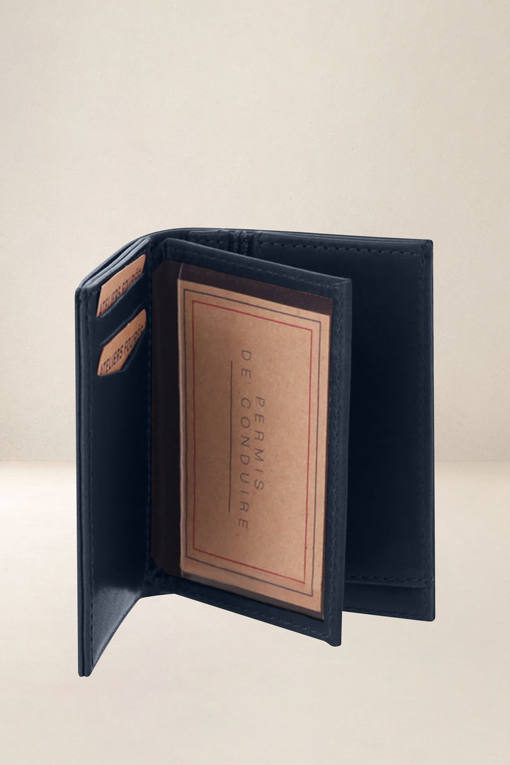 Portefeuille compact en cuir pleine fleur PLATON coloris cosmos, vue intérieure n°3 – Ateliers Fourès
