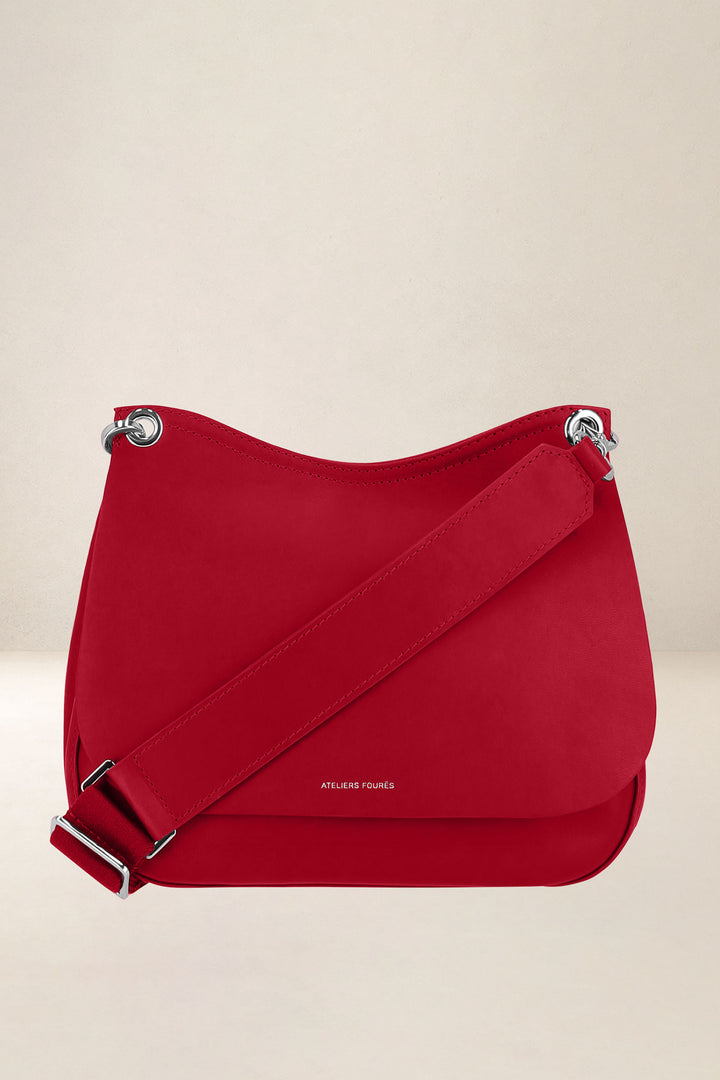 Mini sac en cuir pleine fleur APHRODITE coloris carmen, vue de face n°1 – Ateliers Fourès