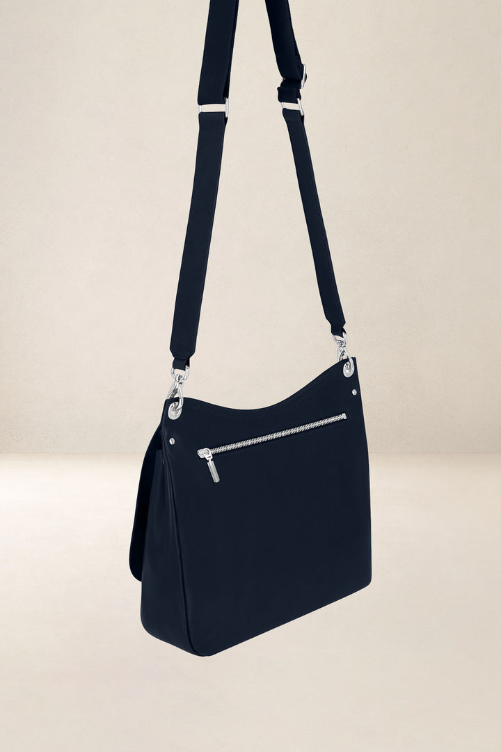 Sac bandoulière en cuir pleine fleur APHRODITE coloris cosmos, vue de profil n°2 – Ateliers Fourès