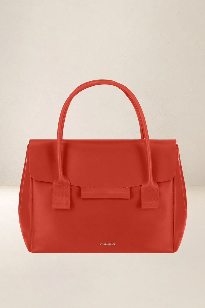 Sac à main en cuir pleine fleur DICÉ coloris orange, vue d’ensemble – Ateliers Fourès