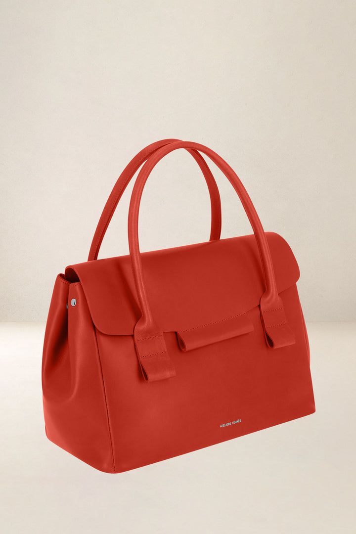 Sac à main en cuir pleine fleur DICÉ coloris orange, vue de profil n°1 – Ateliers Fourès