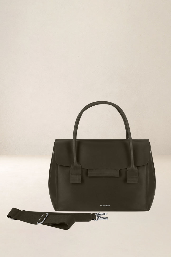 Sac à main en cuir pleine fleur DICÉ coloris maquis, vue de face n°2 – Ateliers Fourès