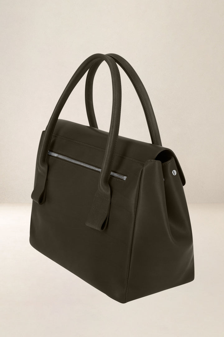 Sac à main en cuir pleine fleur DICÉ coloris maquis, vue de profil n°2 – Ateliers Fourès