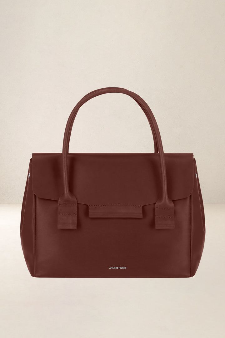 Sac à main en cuir pleine fleur DICÉ coloris fauve, vue d’ensemble – Ateliers Fourès