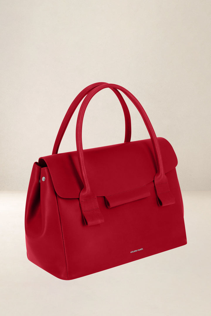 Sac à main en cuir pleine fleur DICÉ coloris carmen, vue de profil n°1 – Ateliers Fourès