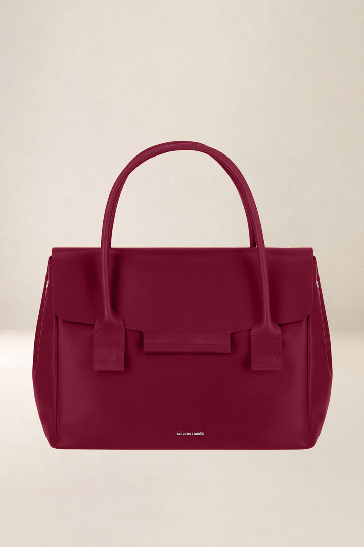 Sac à main en cuir pleine fleur DICÉ coloris pourpre, vue d’ensemble – Ateliers Fourès