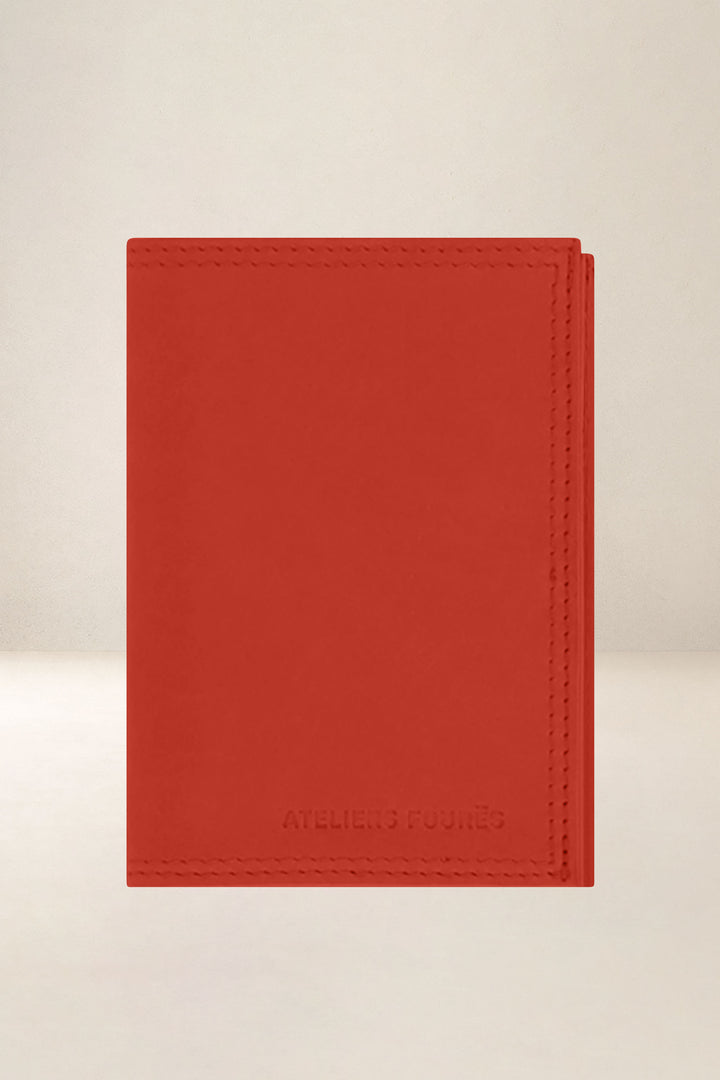 Portefeuille medium en cuir pleine fleur PLATON coloris orange, vue d’ensemble – Ateliers Fourès