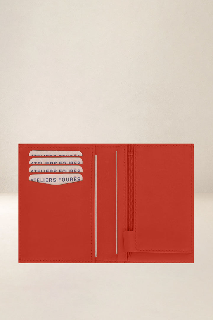 Portefeuille medium en cuir pleine fleur PLATON coloris orange, vue intérieure n°1 – Ateliers Fourès