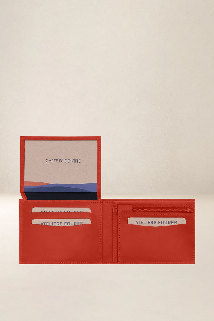 Portefeuille medium en cuir pleine fleur PLATON coloris orange, vue intérieure n°1 – Ateliers Fourès