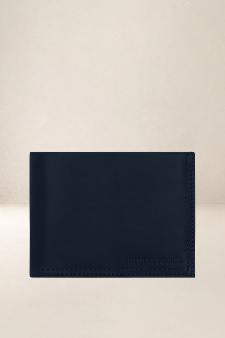 Portefeuille medium en cuir pleine fleur PLATON coloris cosmos, vue d’ensemble – Ateliers Fourès