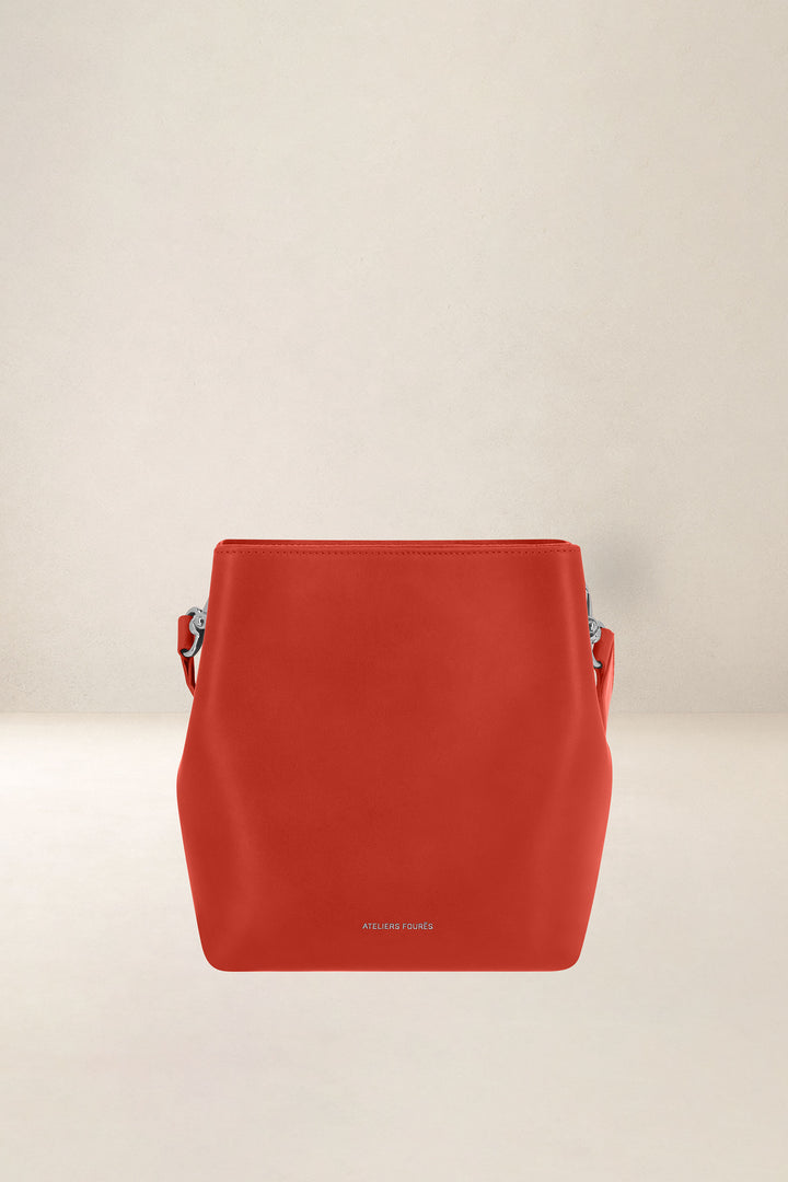 Mini sac en cuir pleine fleur ALCESTE coloris orange, vue d’ensemble – Ateliers Fourès