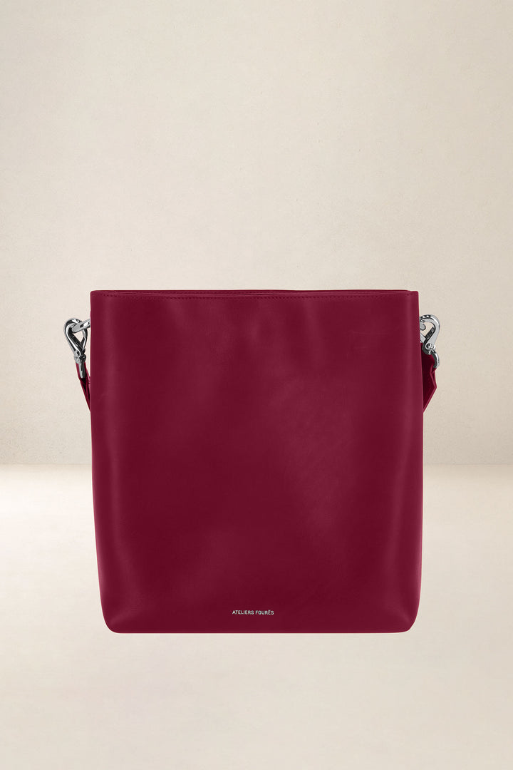 Grand sac en cuir pleine fleur ALCESTE coloris pourpre, vue d’ensemble – Ateliers Fourès