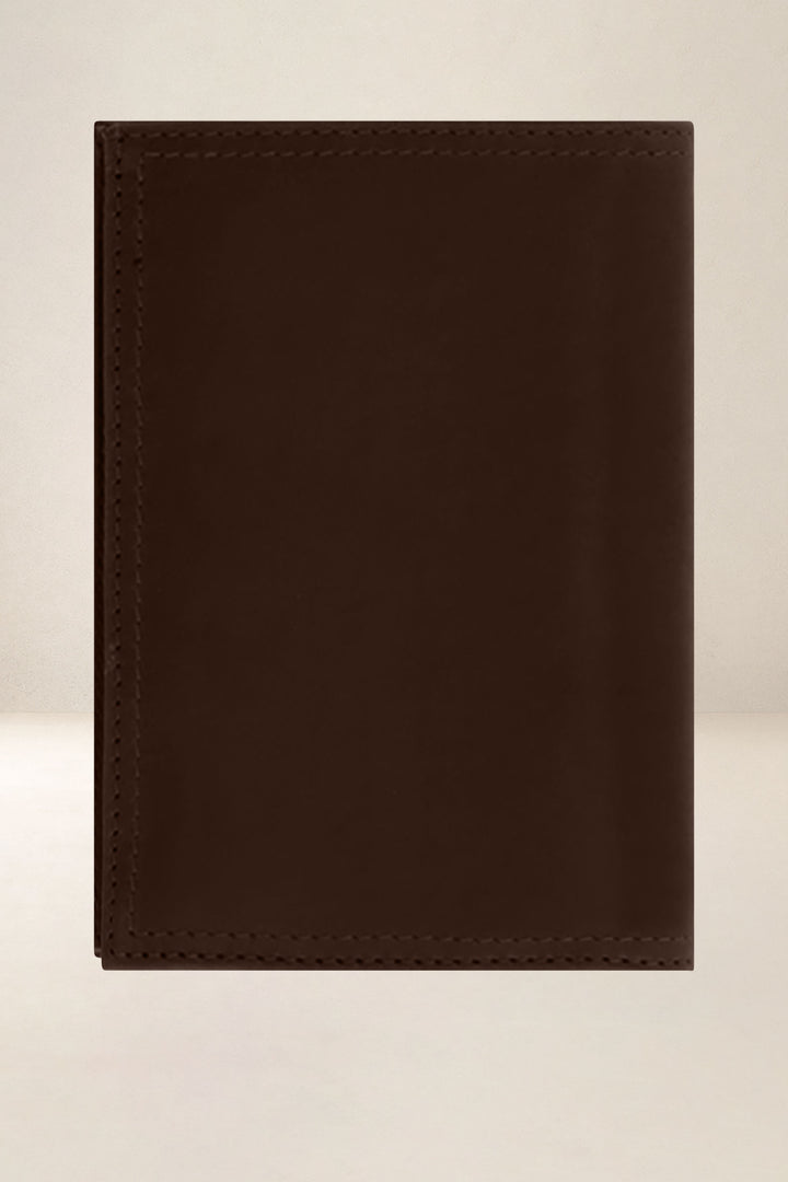 Grand portefeuille en cuir pleine fleur PLATON coloris cafe, vue de dos – Ateliers Fourès