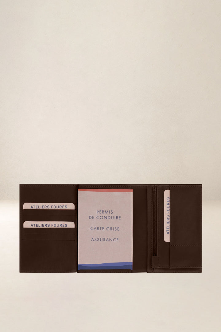 Grand portefeuille en cuir pleine fleur PLATON coloris cafe, vue intérieure n°2 – Ateliers Fourès