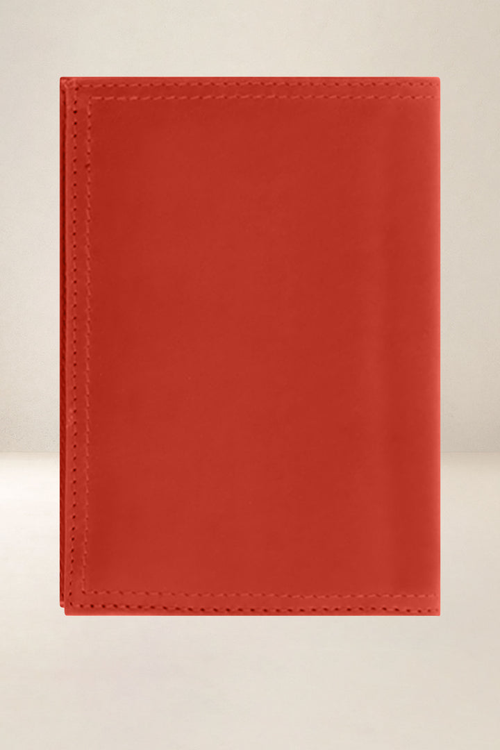 Grand portefeuille en cuir pleine fleur PLATON coloris orange, vue de dos – Ateliers Fourès