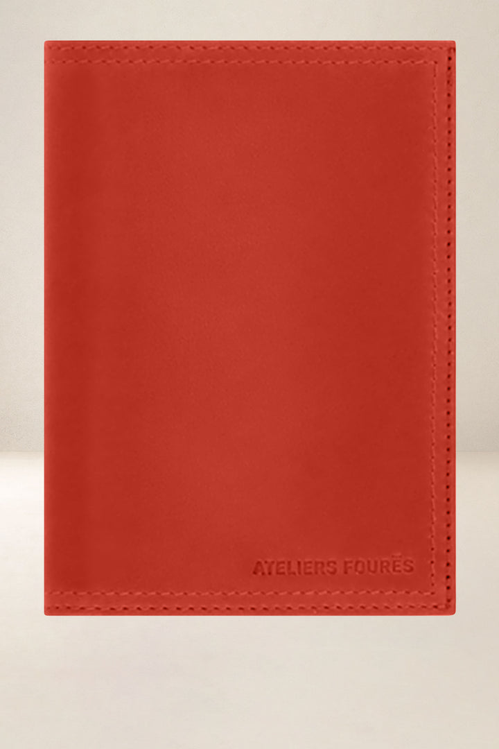 Grand portefeuille en cuir pleine fleur PLATON coloris orange, vue d’ensemble – Ateliers Fourès