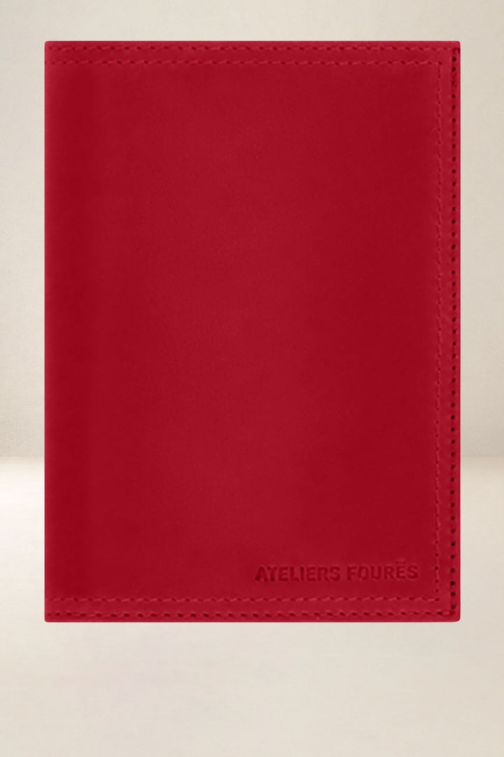 Grand portefeuille en cuir pleine fleur PLATON coloris carmen, vue d’ensemble – Ateliers Fourès
