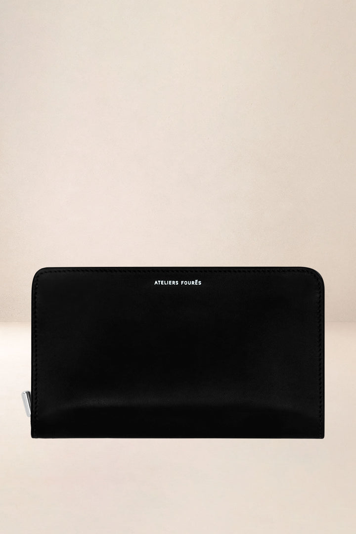 Grand portefeuille en cuir pleine fleur PERSÉPHONE coloris noir, vue d’ensemble – Ateliers Fourès