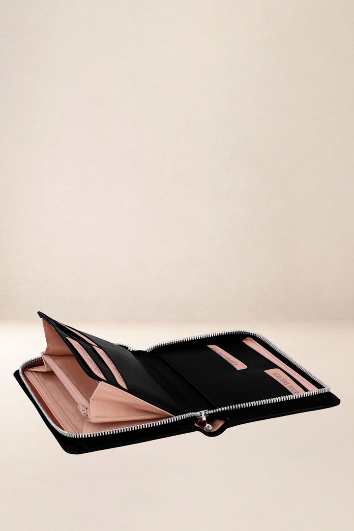 Grand portefeuille en cuir pleine fleur PERSÉPHONE coloris noir, vue intérieure n°2 – Ateliers Fourès