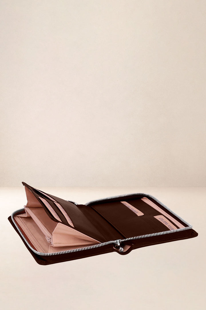 Grand portefeuille en cuir pleine fleur PERSÉPHONE coloris cafe, vue intérieure n°2 – Ateliers Fourès