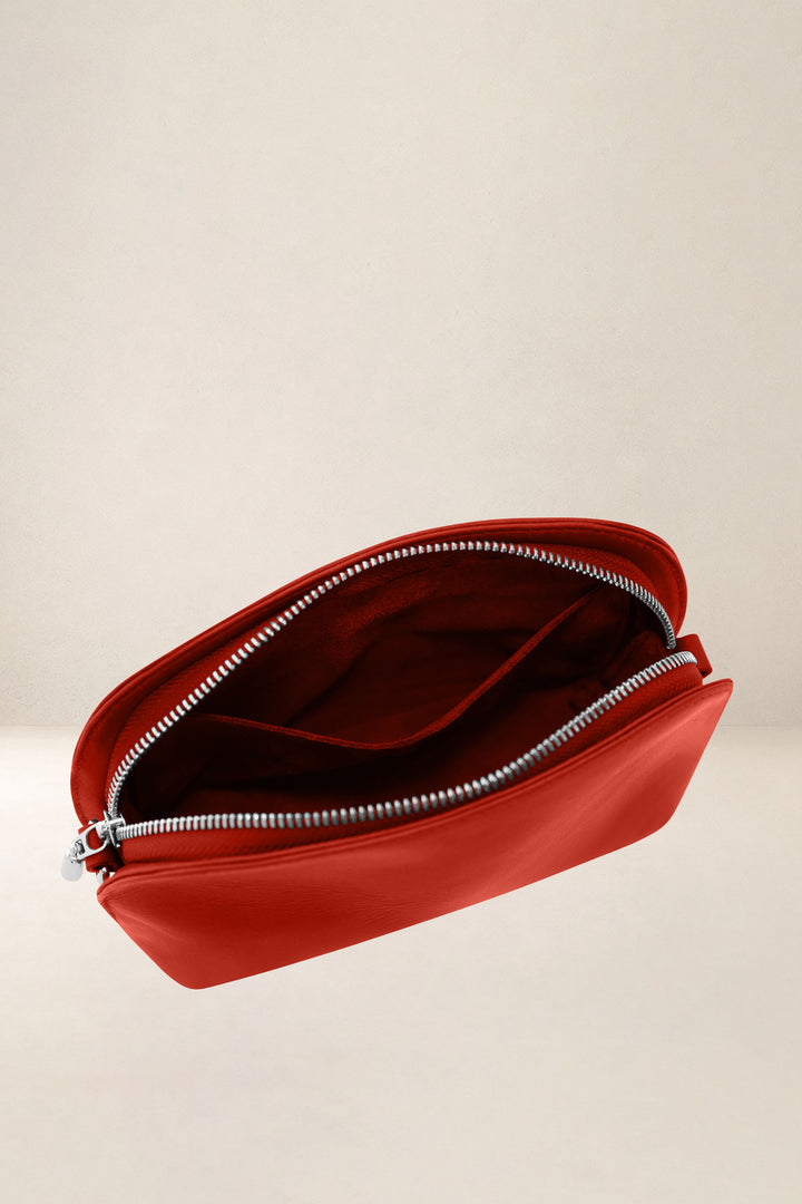 Mini sac en cuir pleine fleur ODYSSÉE coloris orange, vue intérieure – Ateliers Fourès