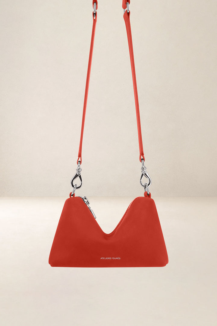 Mini sac en cuir pleine fleur ILIADE coloris orange confit, vue d’ensemble – Ateliers Fourès