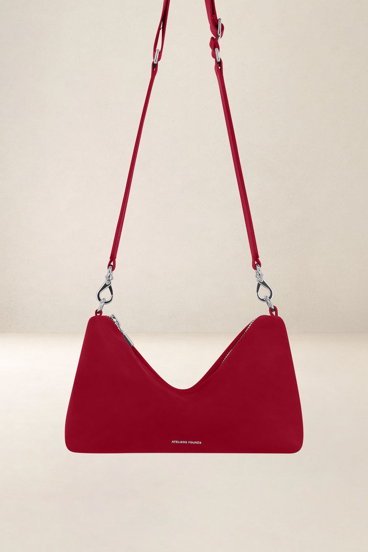 Sac bandoulière en cuir pleine fleur ILIADE coloris amour, vue d’ensemble – Ateliers Fourès