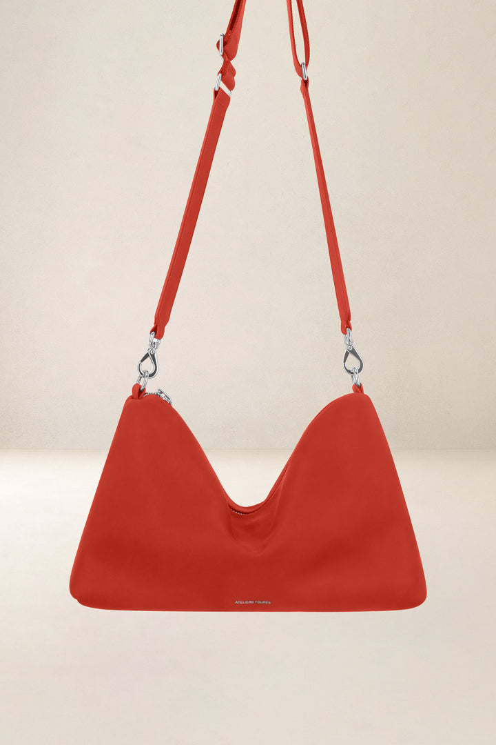 Grand sac en cuir pleine fleur ILIADE coloris orange confit, vue de face – Ateliers Fourès